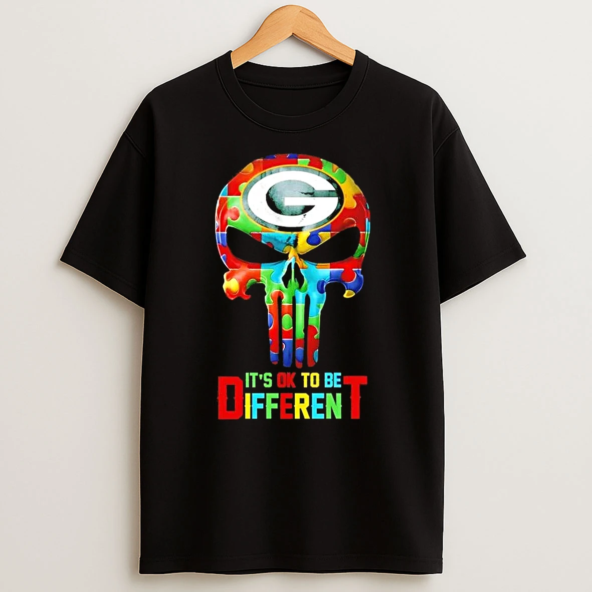 Its Ok To Be Different Punisher Skull Green Bay Packers T Shirt