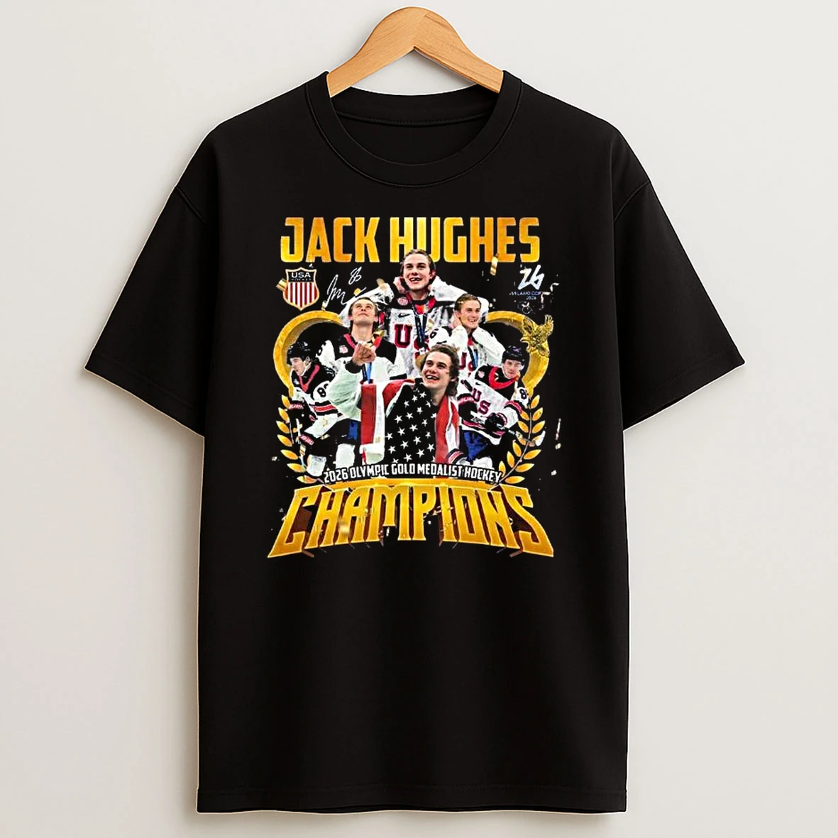 Jack Hughes 2026 Olympic Gold Medalist Hockey Champions Signature T Shirt