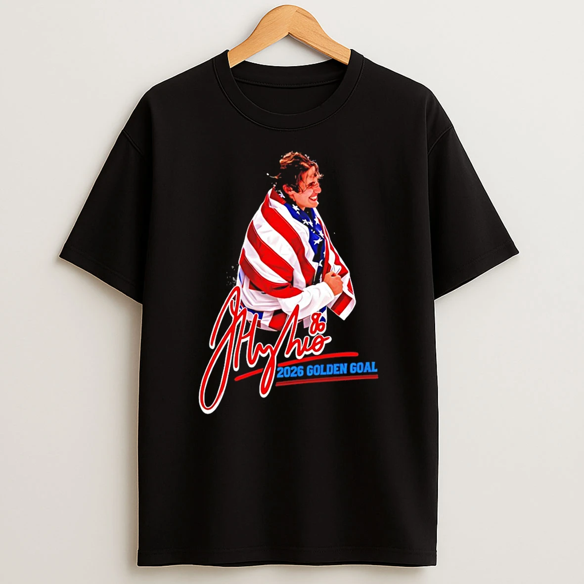 Jack Hughes Team Usa Hockey American Flag Olympic 2026 Golden Goal Signature T Shirt