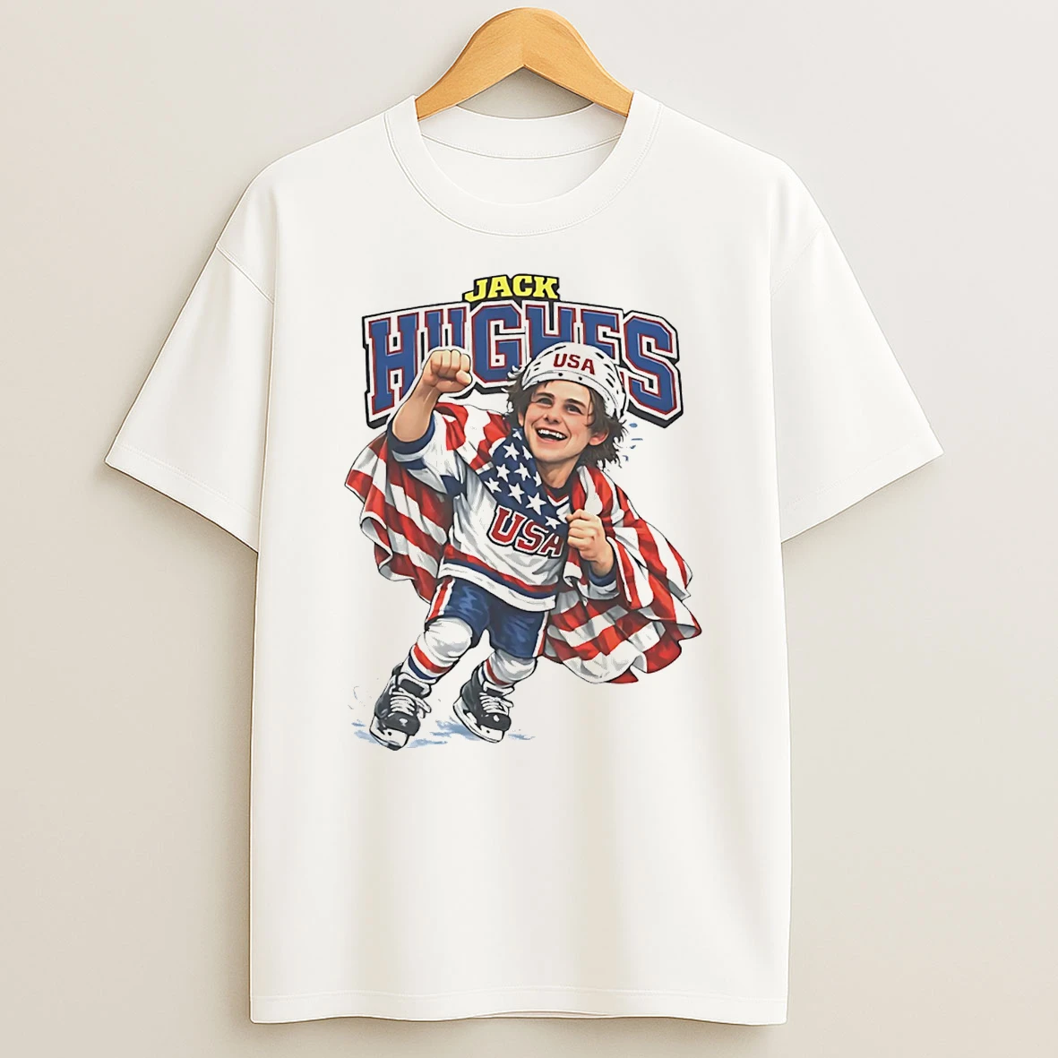 Jack Hughes Usa Mens Hockey Caricature T Shirt