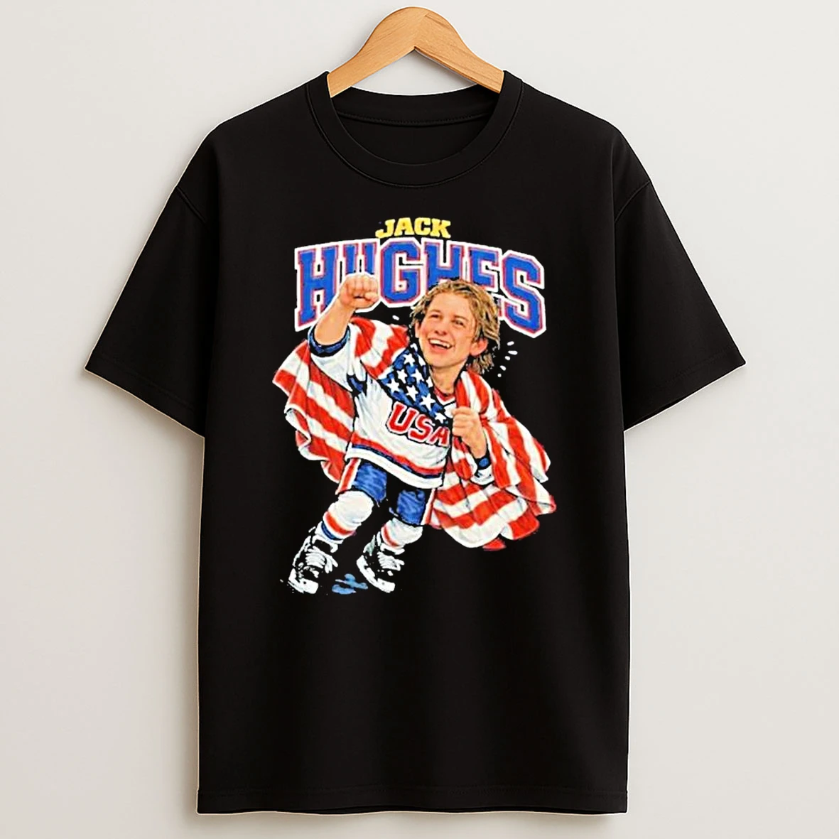 Jack Hughes Usa Hockey Gold Medal 2026 Winter Olympics Black T Shirt