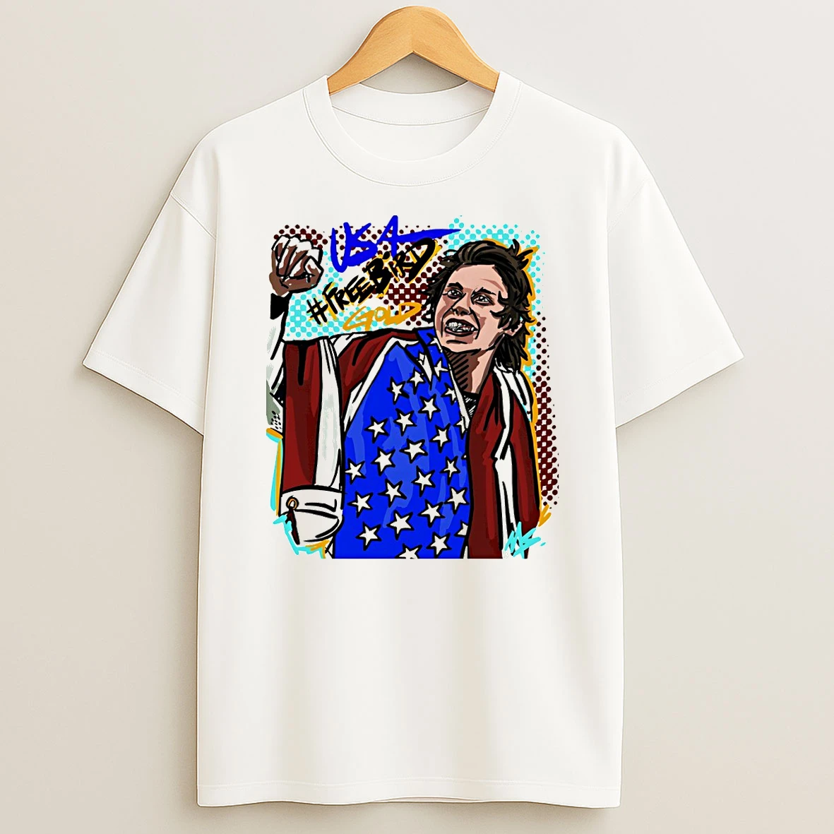 Jack Hughes Golden Goal Teeth Usa Hockey Freebird Gold Olympic 2026 Art T Shirt