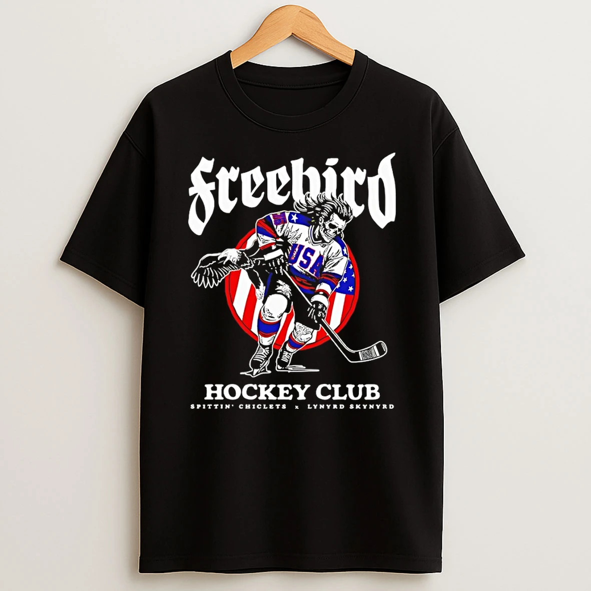 Jack Hughes Skeleton Free Bird Usa Hockey Club Olympic 2026 Vintage T Shirt