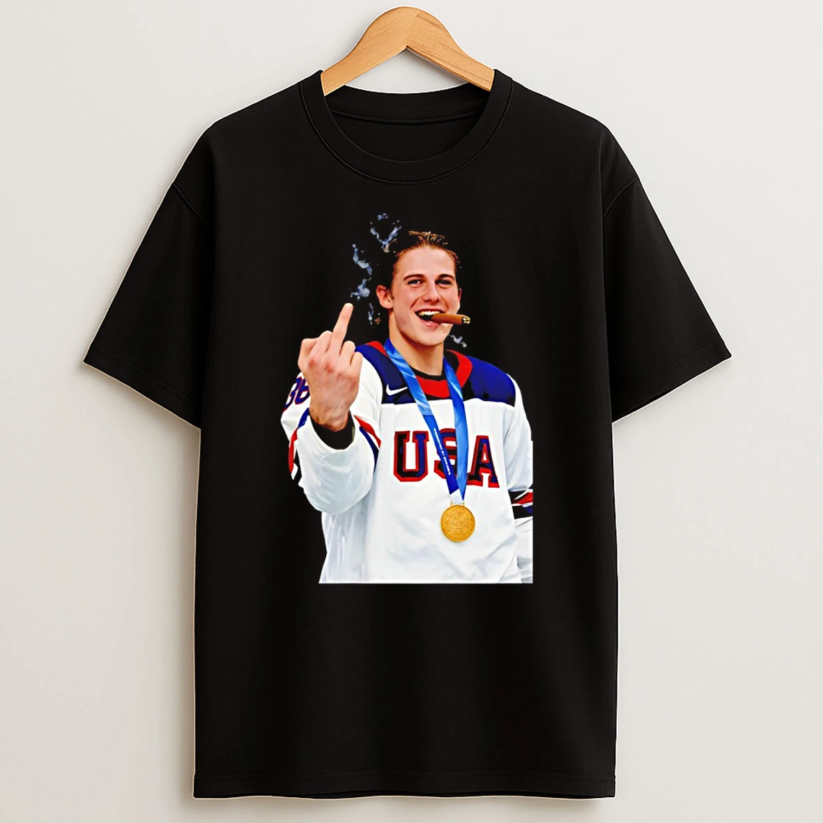 Jack Hughes Smoking Gold Medal Usa Hockey Champions Olympic 2026 T Shirt