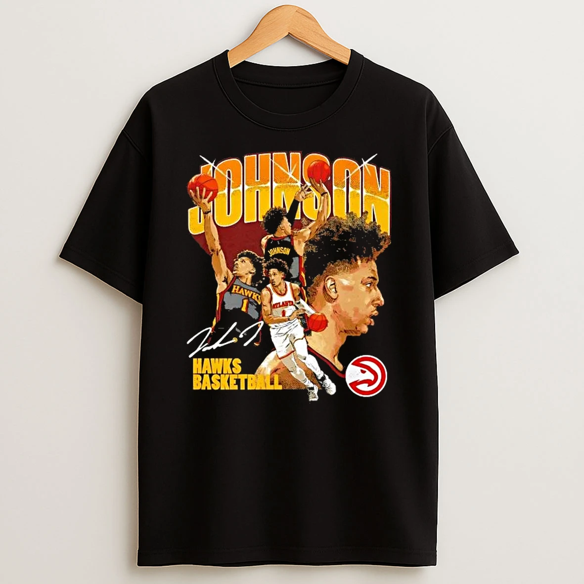 Jalen Johnson Atlanta Hawks Basketball Collage Signature T Shirt