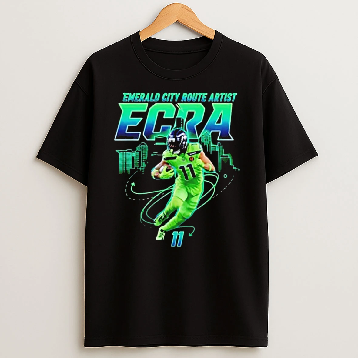 Jaxon Smith Njigba Emerald City Route Artist Ecra Seattle Seahawks Super Bowl T Shirt