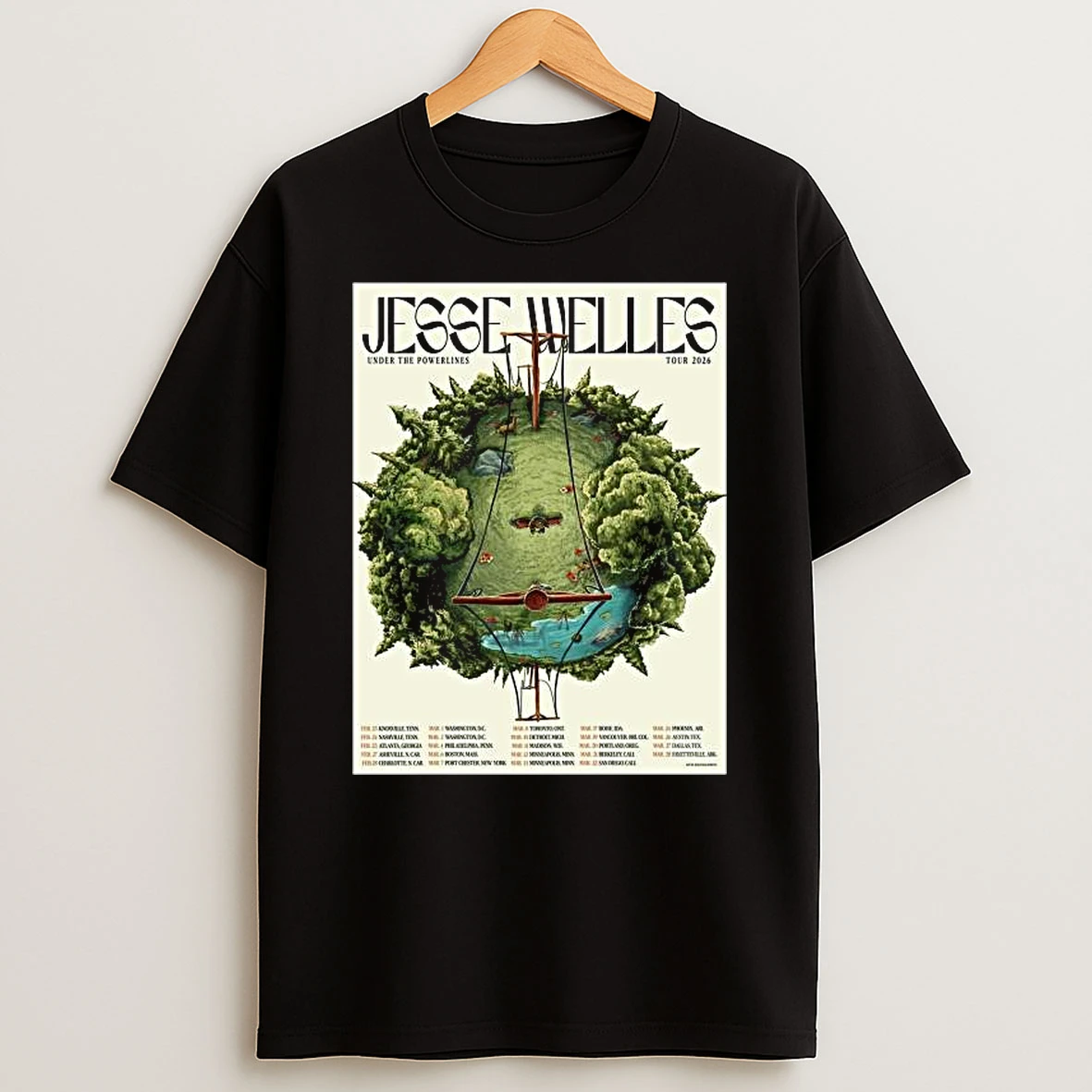 Jesse Welles Under The Powerlines Tour 2026 North America City Dates T Shirt