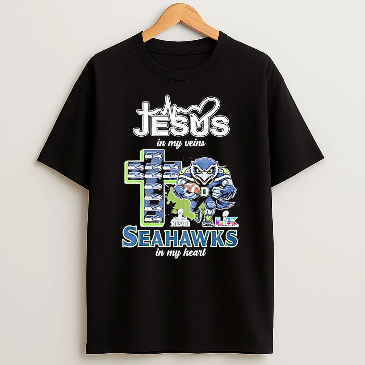 Jesus In My Veins Seahawks In My Heart Team Mascot And Logo T Shirt