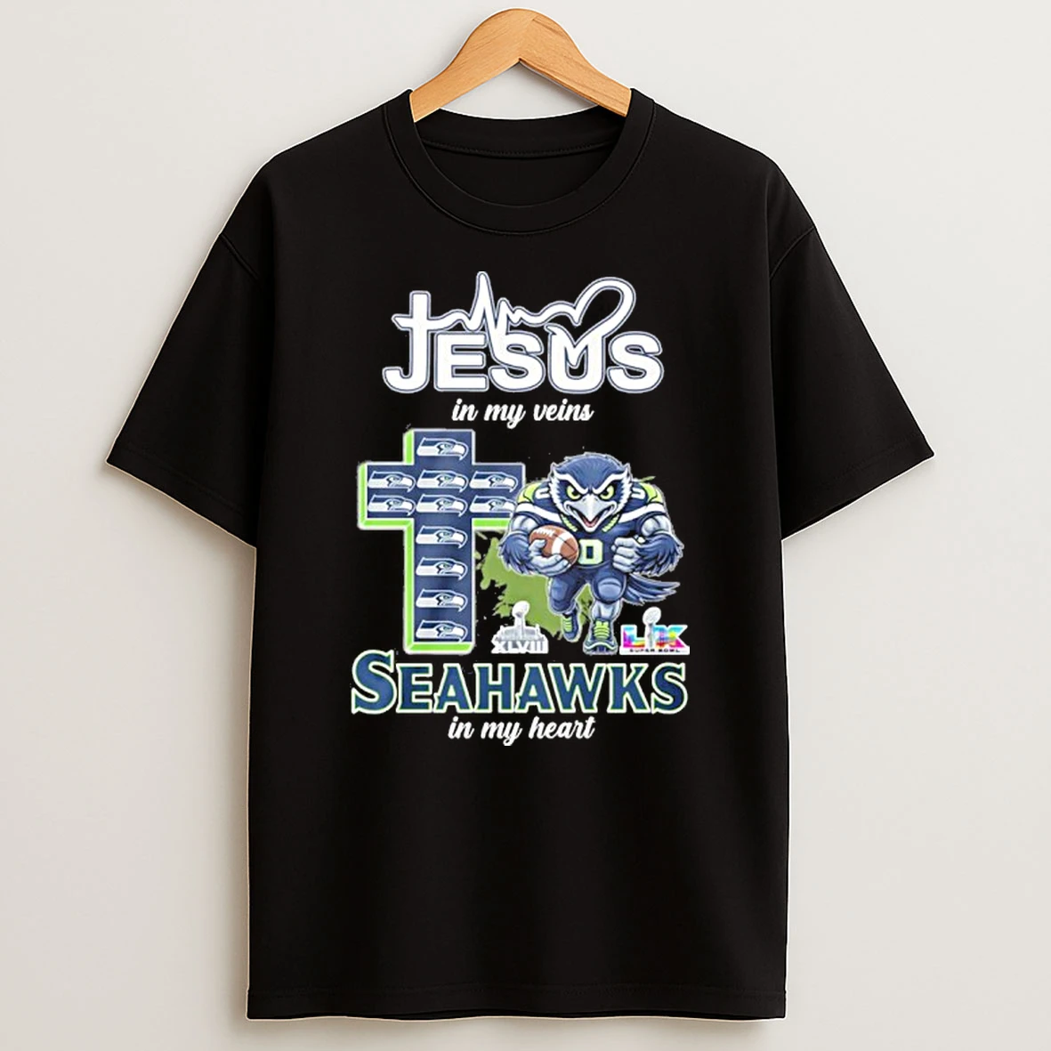 Jesus In My Veins Seattle Seahawks In My Heart Super Bowl Champions T Shirt