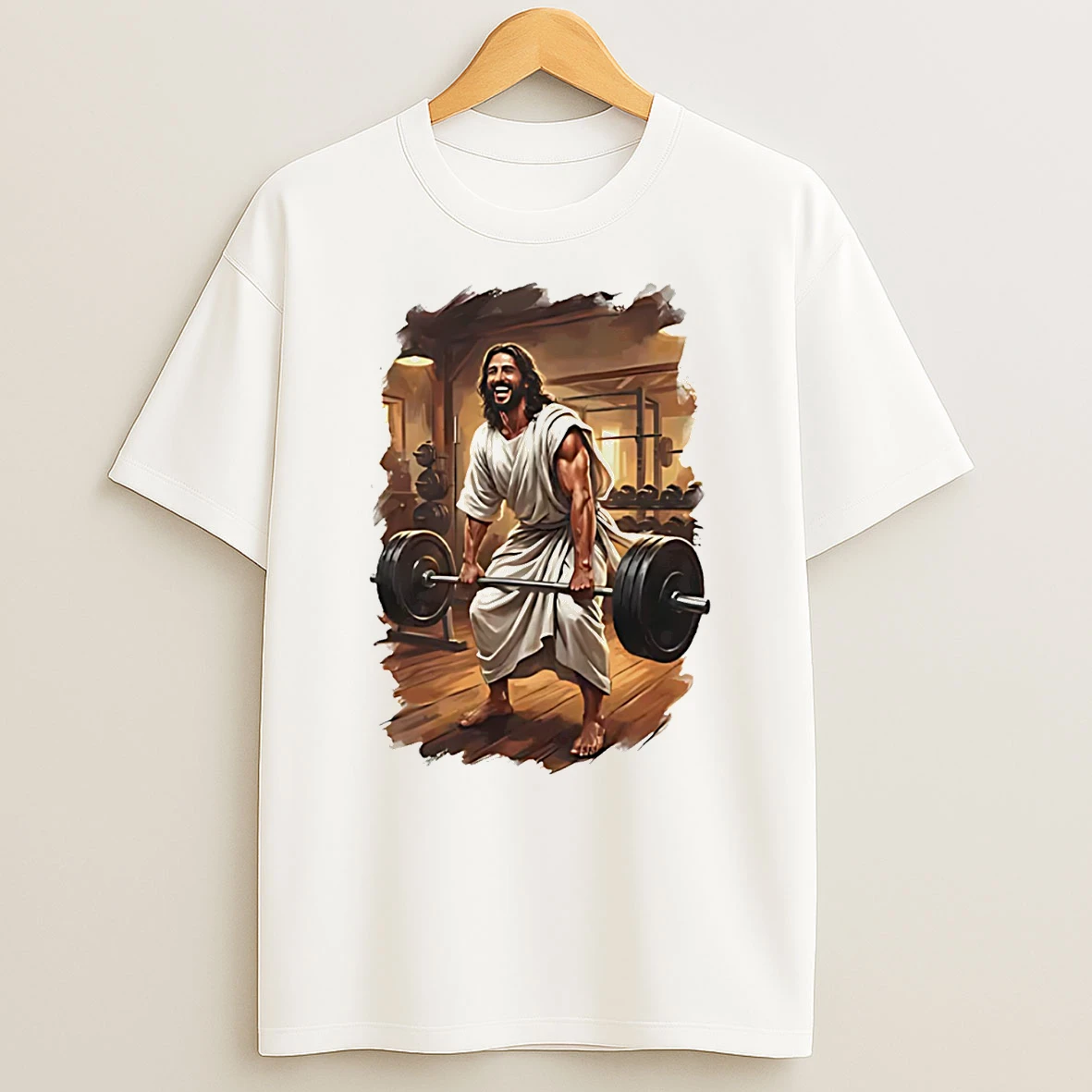 Jesus Lifting Weights T Shirt