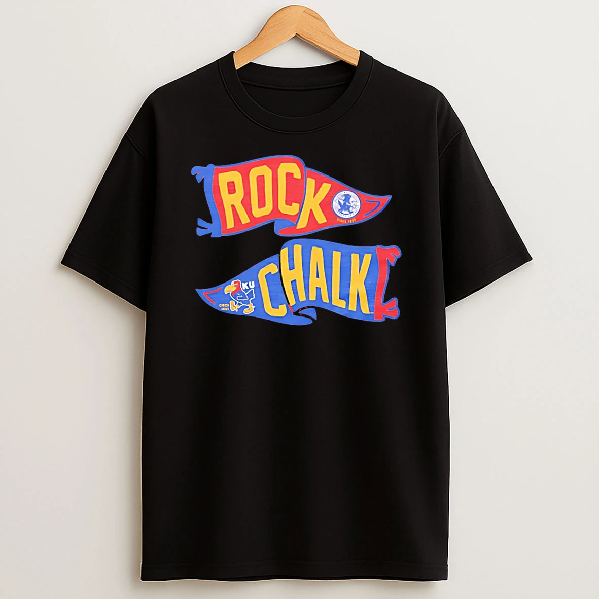 Kansas Jayhawks Rock Chalk Ku Pennant T Shirt