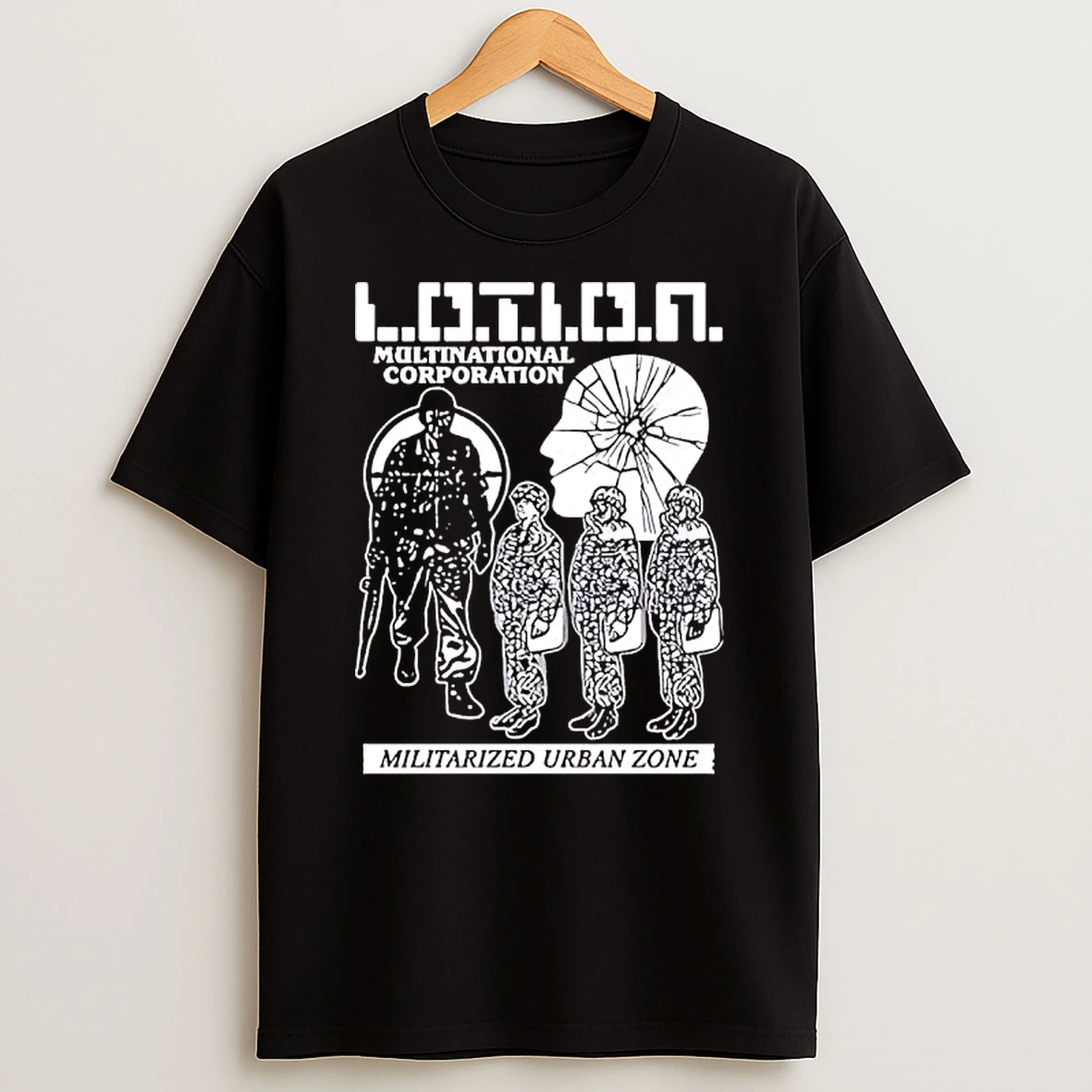 L O T I O N Multinational Corporation Militarized Urban Zone T Shirt
