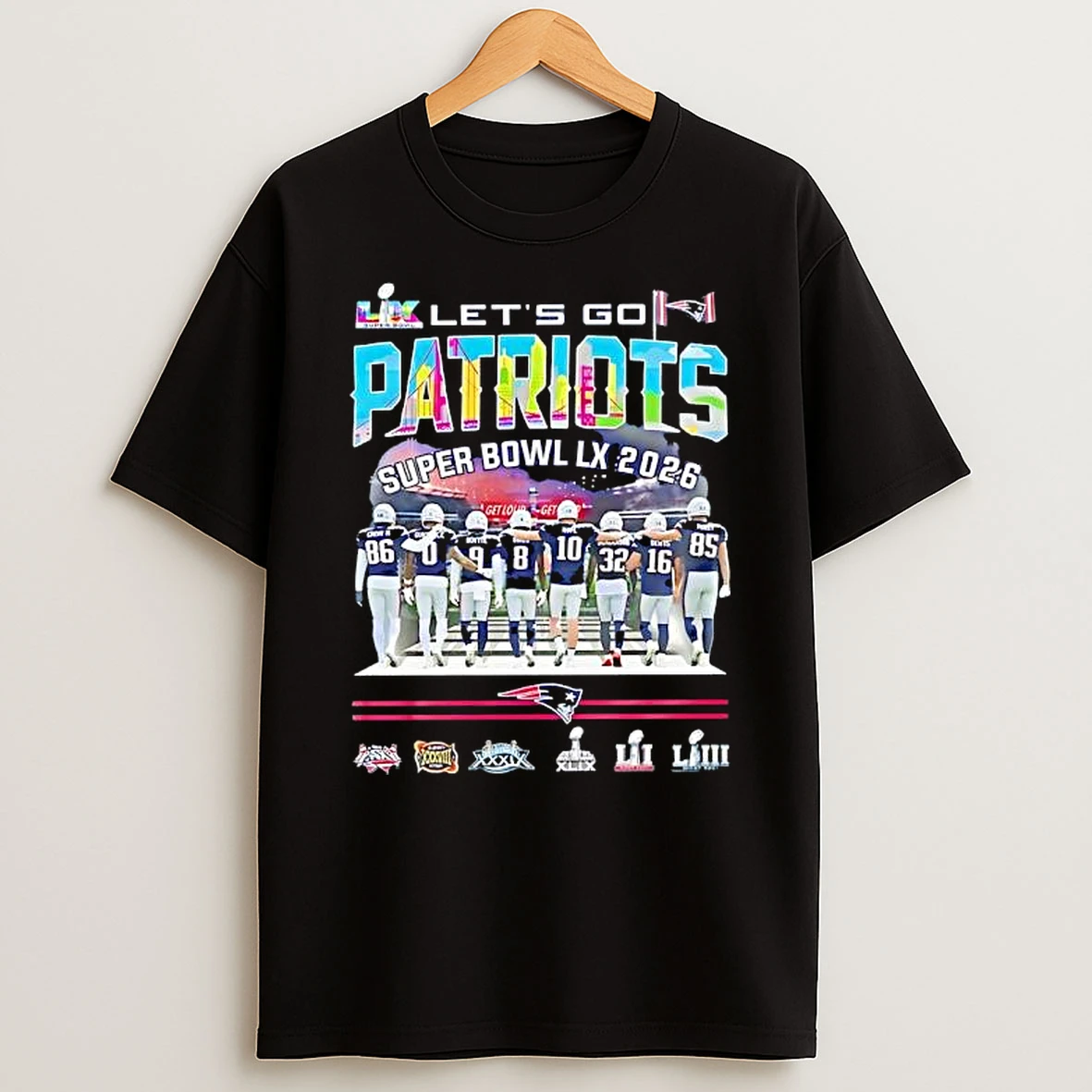 Lets Go Patriots Super Bowl Lx 2026 Stadium Players Graphic T Shirt