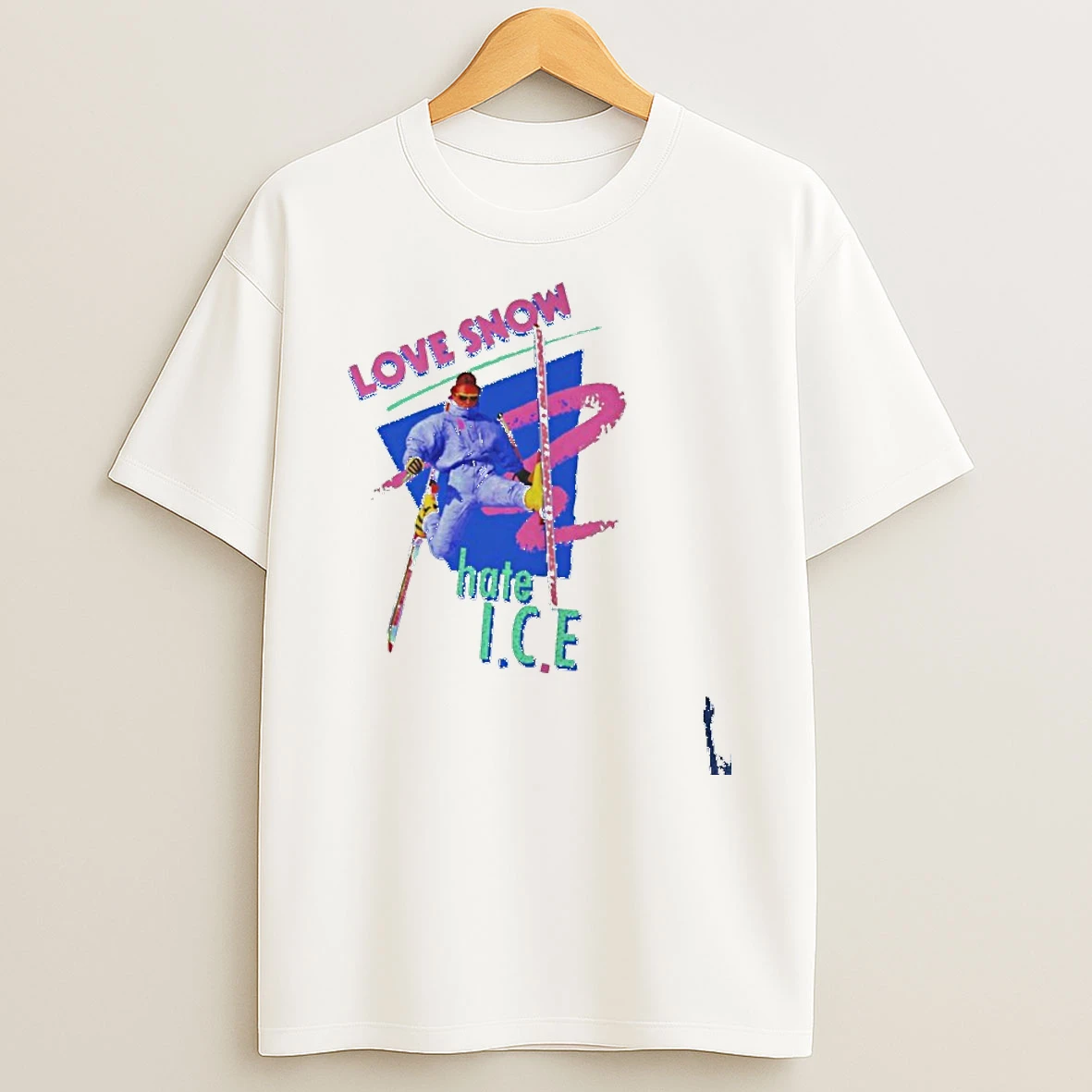 Love Snow Hate I C E Retro 80s Style Neon Skiing T Shirt