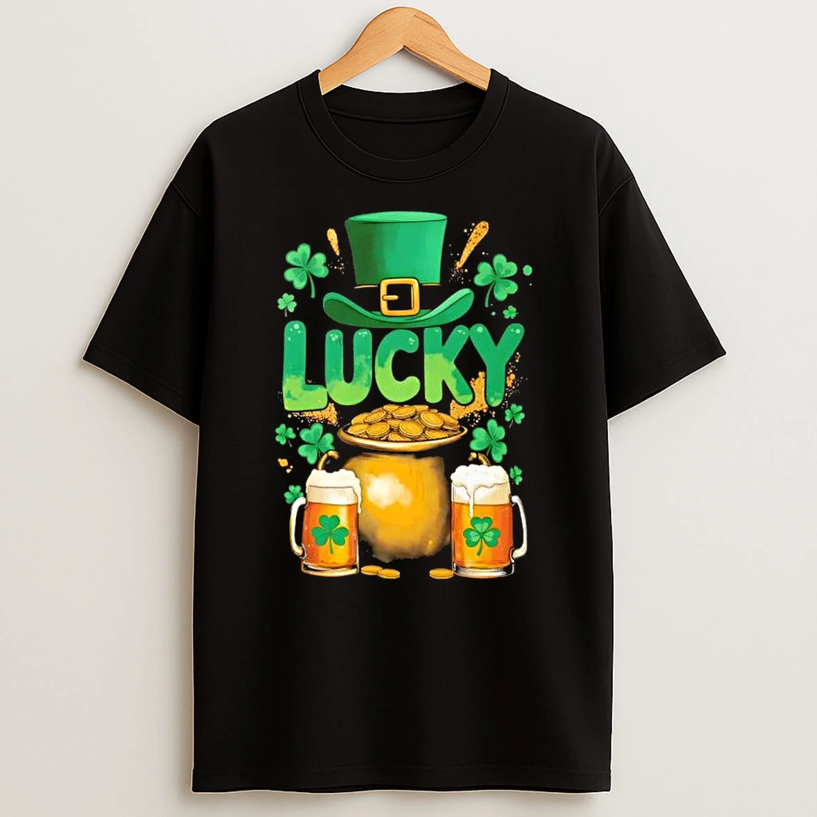 Lucky St Patricks Day Pot Of Gold And Beer T Shirt