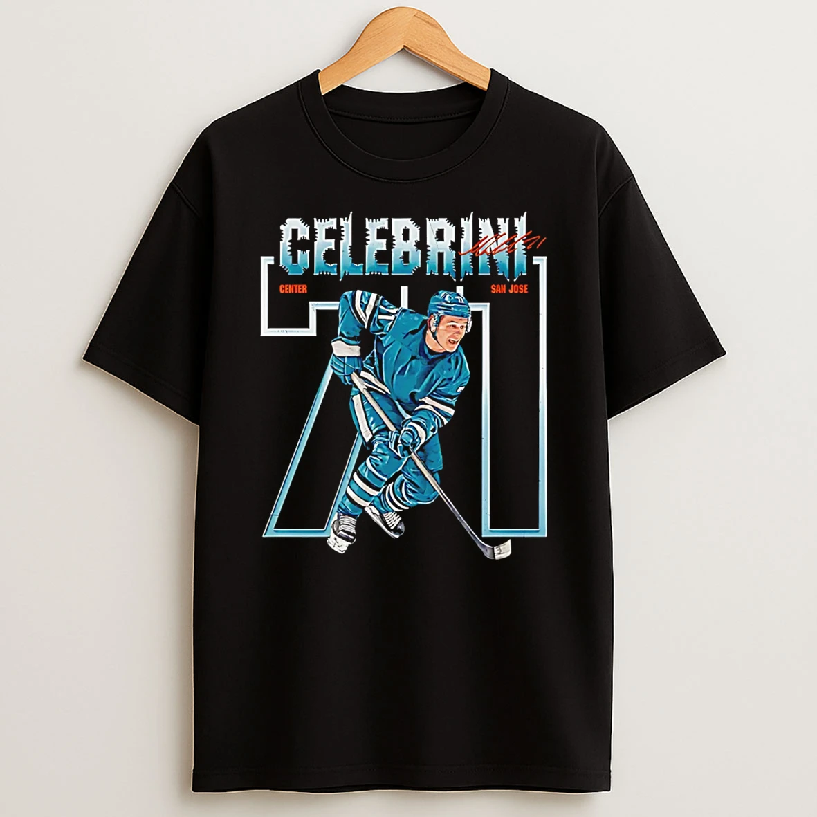 Macklin Celebrini San Jose Number Outline Signature T Shirt