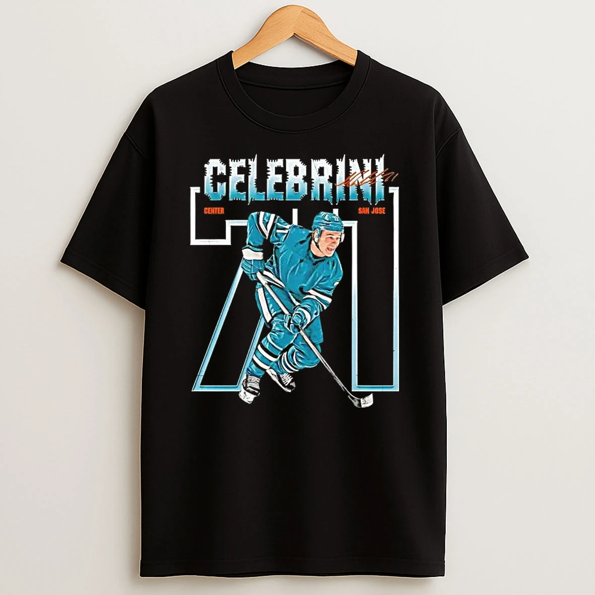 Macklin Celebrini San Jose Sharks Number Outline 71 T Shirt