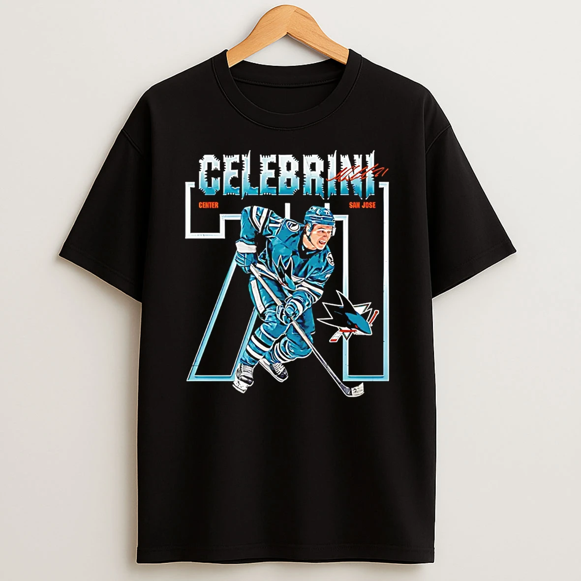 Macklin Celebrini San Jose Sharks Number Outline Signature T Shirt
