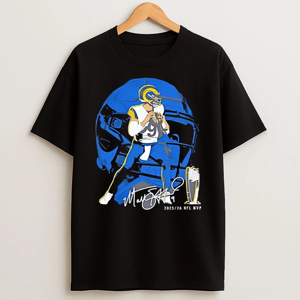 Matthew Stafford Los Angeles Rams Football Helmet Nfl Mvp Signature Graphic T Shirt