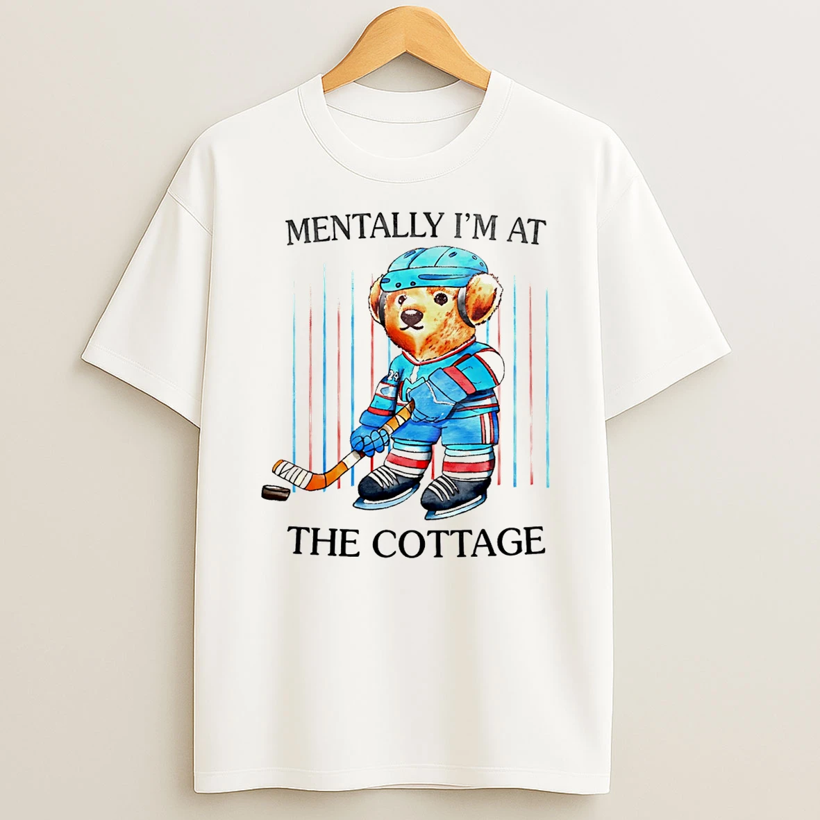 Mentally Im At The Cottage Bear Hockey Player T Shirt