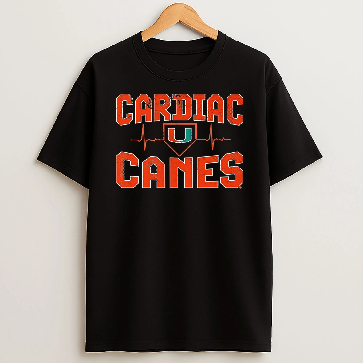 Miami Hurricanes Baseball Cardiac Canes Heart Rate Logo T Shirt