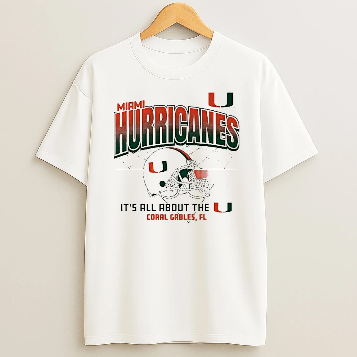 Miami Miami Hurricanes Football Its All About The Coral Gables Fl Helmet Grid T Shirt