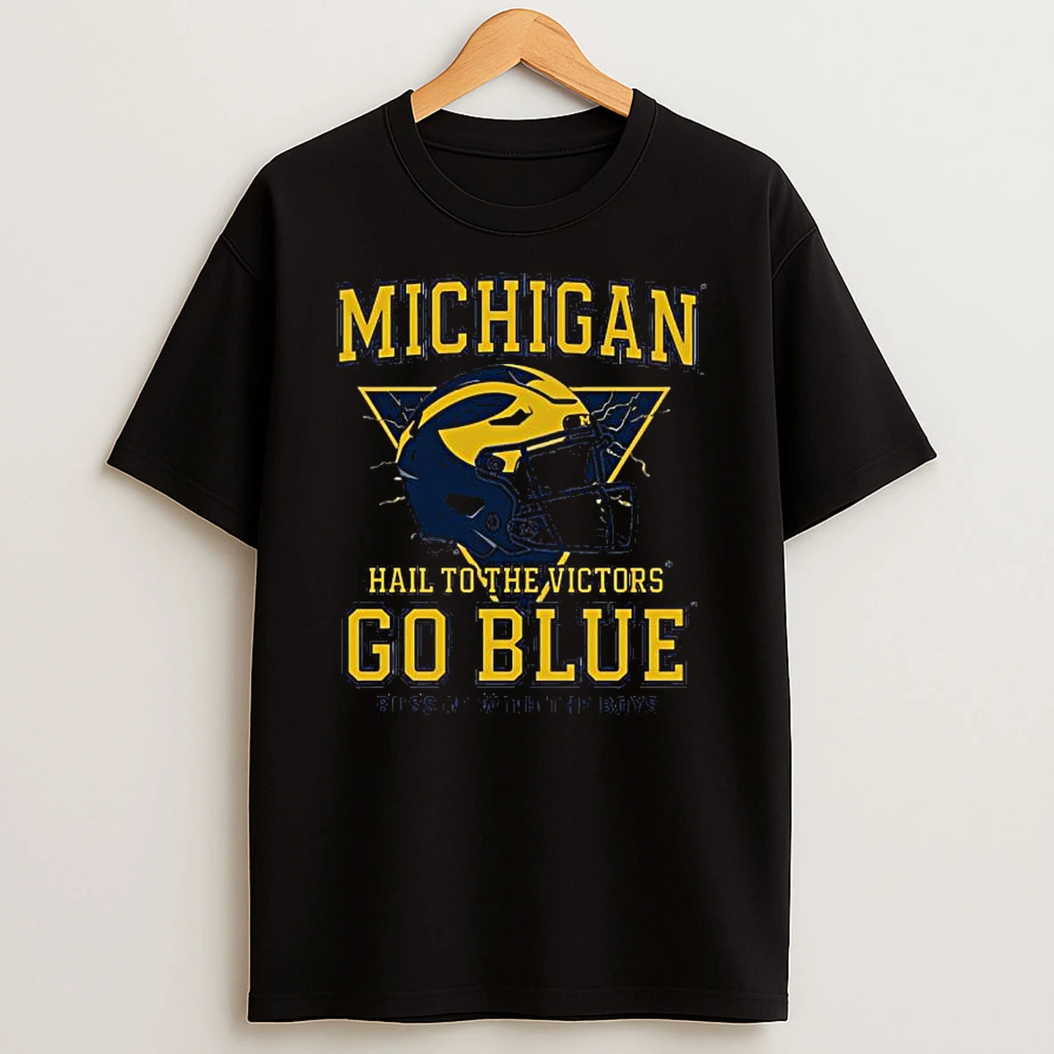 Michigan Hail To The Victors Go Blue Bussin With The Boys Helmet Logo T Shirt