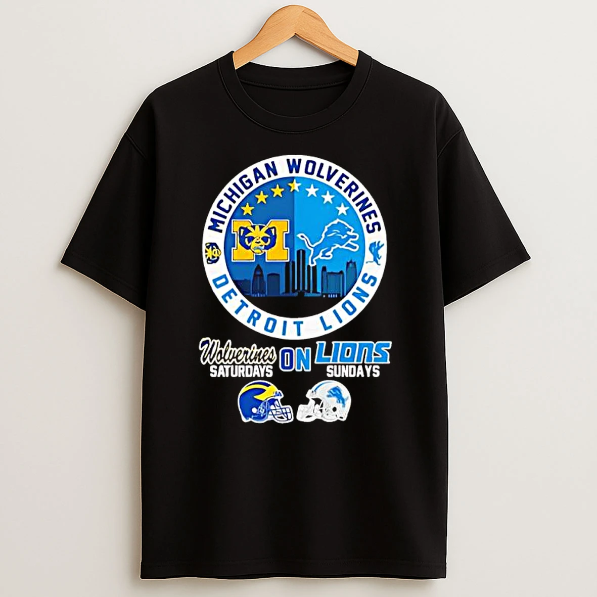 Michigan Wolverines Saturdays On Detroit Lions Sundays Logo T Shirt