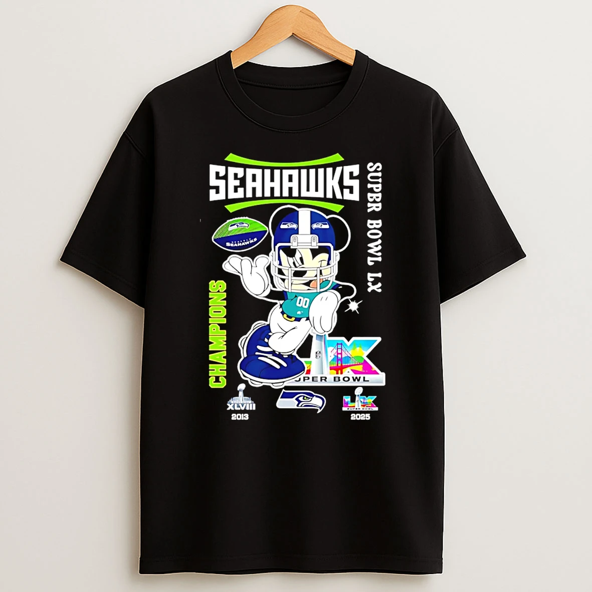 Mickey Mouse Seattle Seahawks Super Bowl Lx Champions T Shirt