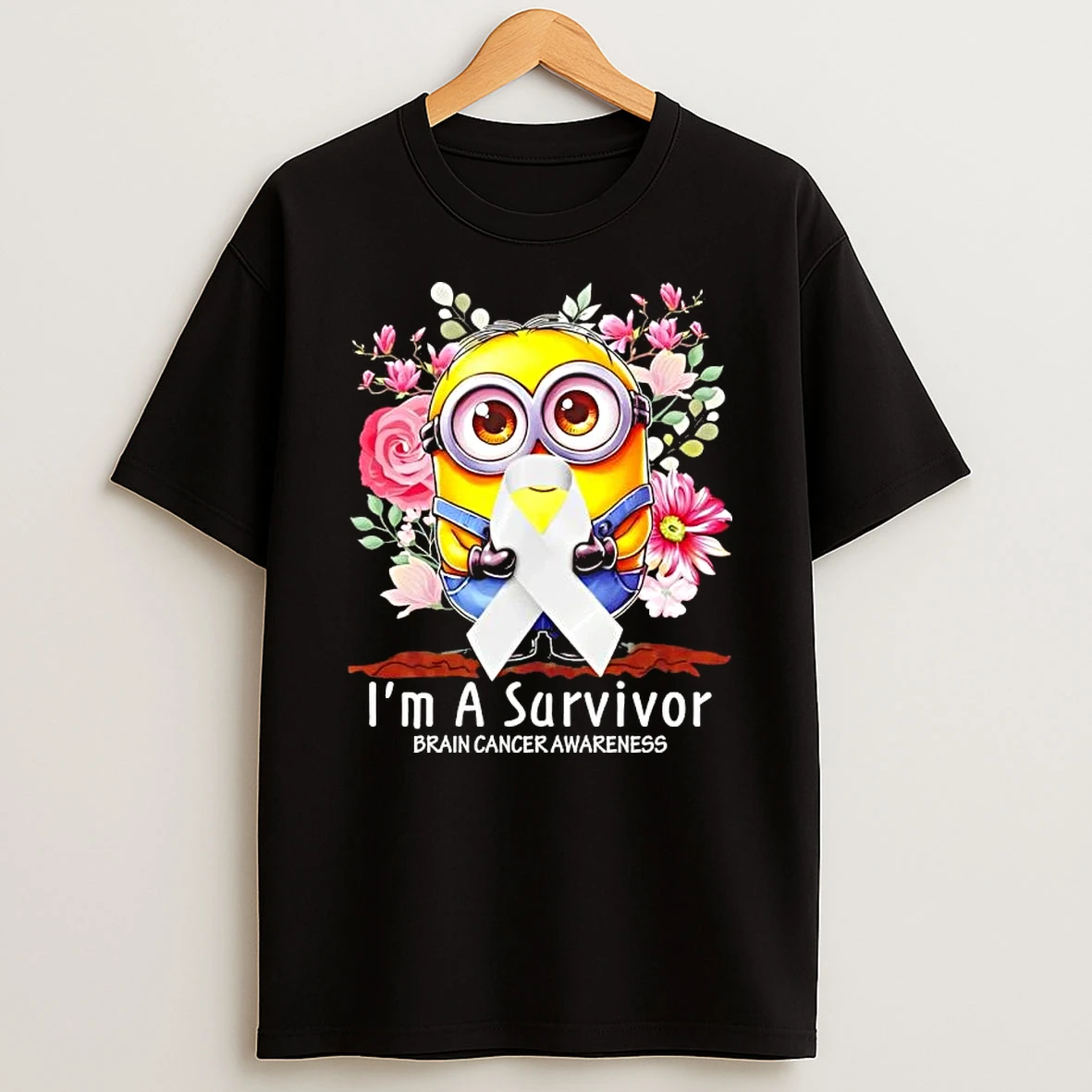 Minions Im A Survivor Brain Cancer Awareness Flowers T Shirt