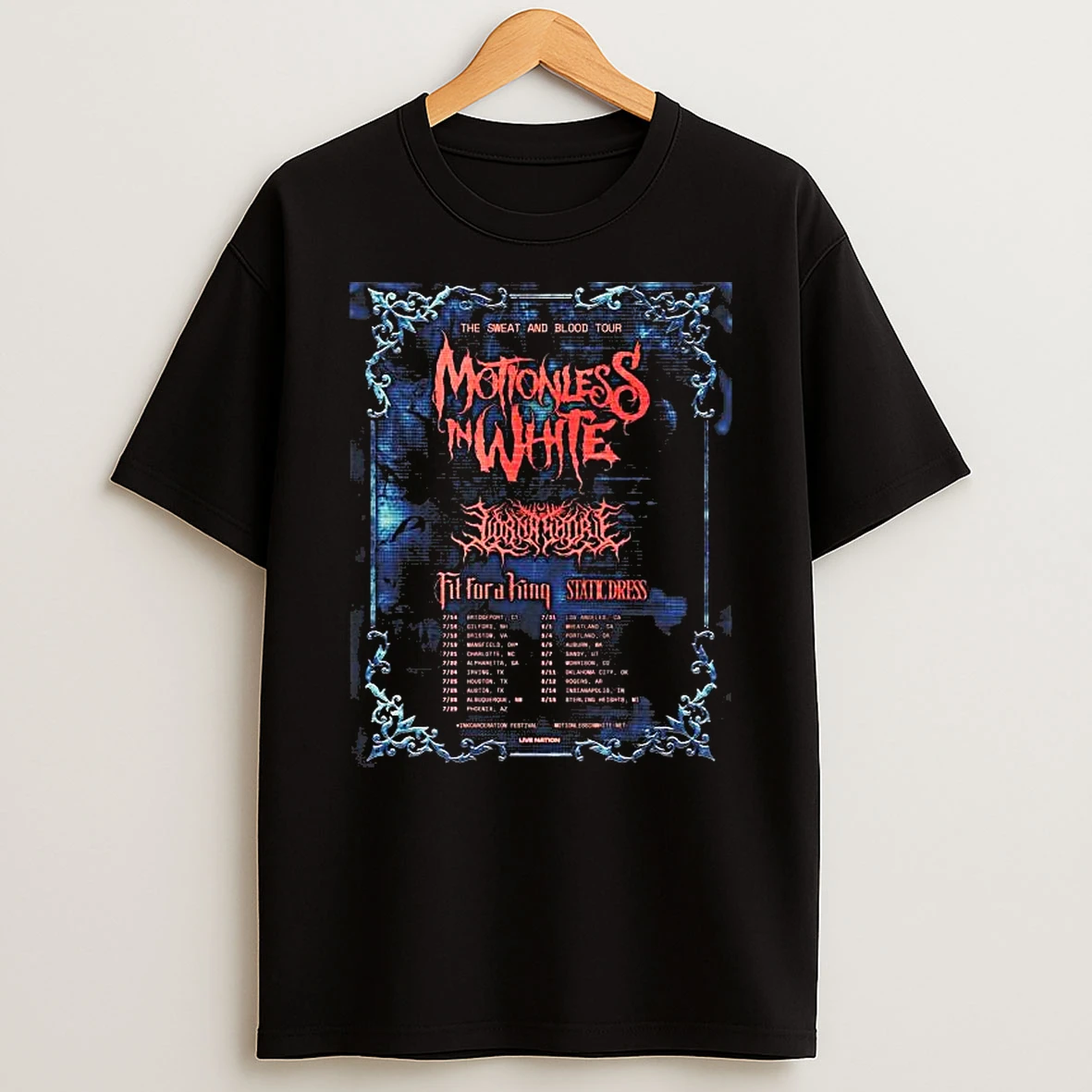 Motionless In White The Sweat And Blood Tour 2026 North America Schedule Dates T Shirt