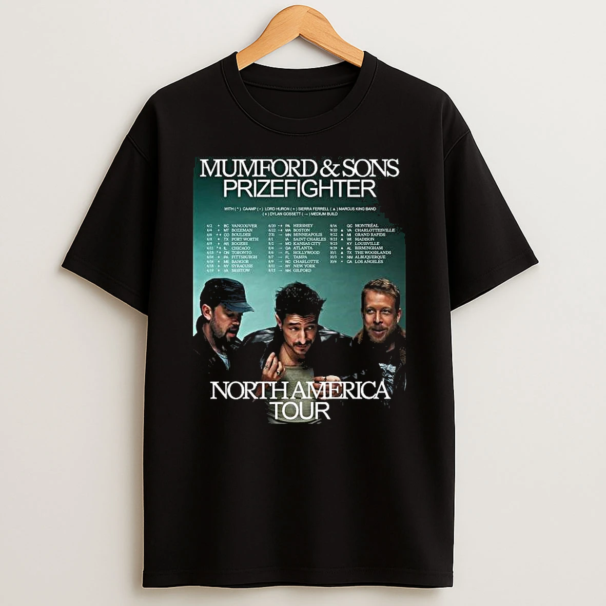 Mumford And Sons Prizefighter North America Tour 2026 City Dates T Shirt