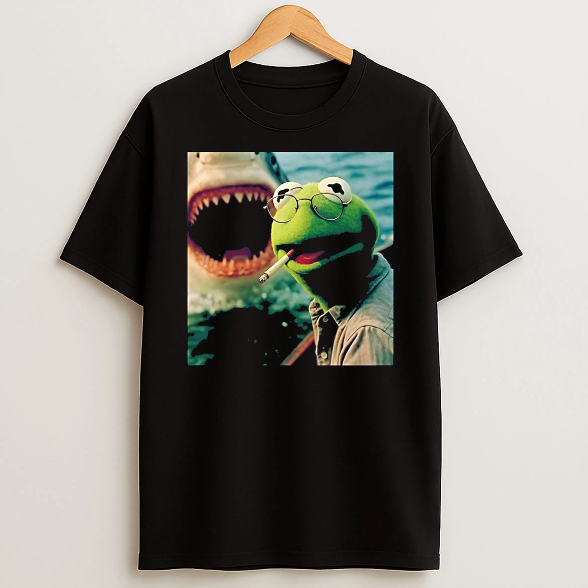 Muppet Smoking Frog Meme Shark Attack Parody Photo T Shirt
