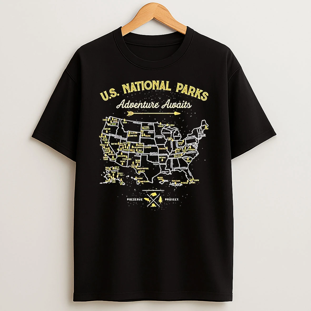 National Parks Map Us Park Retro Vintage Camping Hiking T Shirt