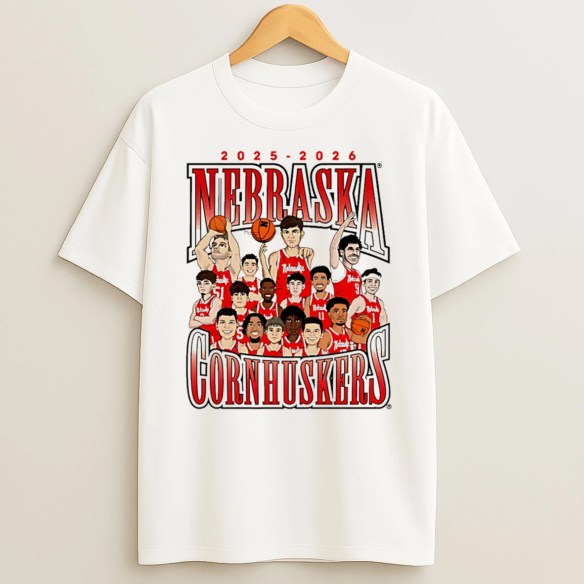 Nebraska Mens Basketball 2025 2026 Caricature T Shirt