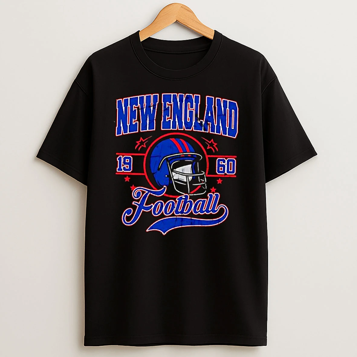 New England 1960 Football Distressed Helmet Retro Stars T Shirt