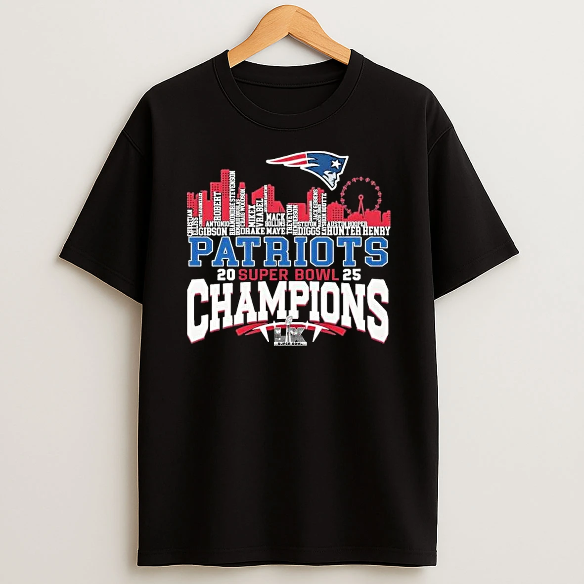 New England Patriots 2025 Super Bowl Champions City Skyline T Shirt