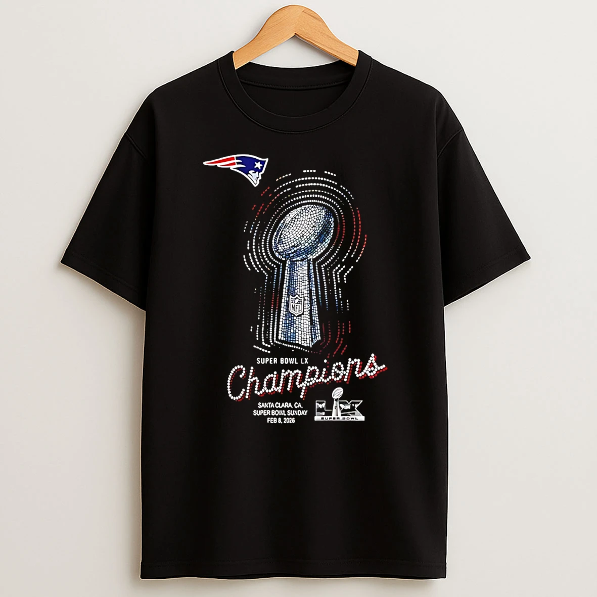 New England Patriots 2025 Super Bowl Lx Champions Santa Clara Lights T Shirt