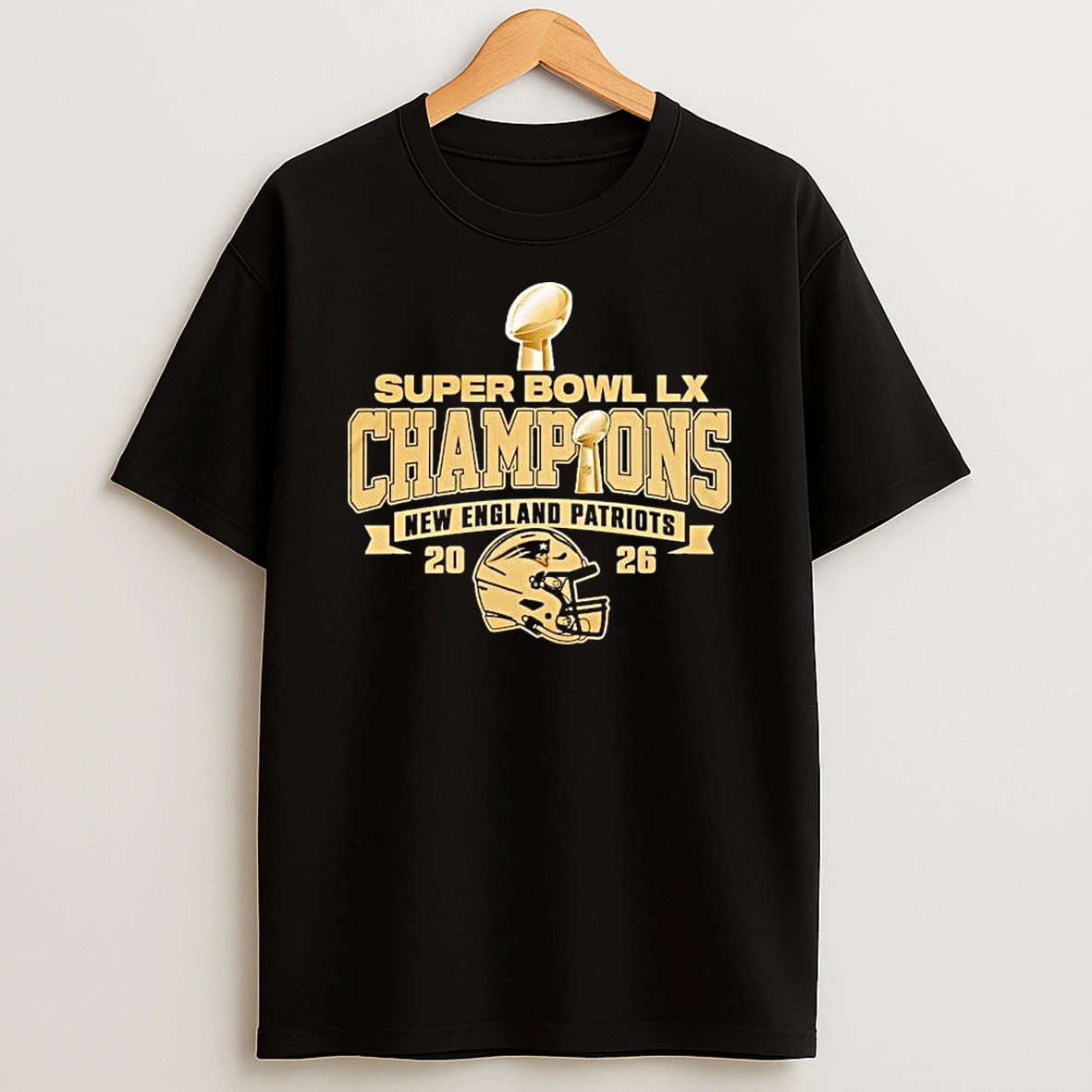 New England Patriots 2026 Super Bowl Lx Champions Helmet Gold T Shirt