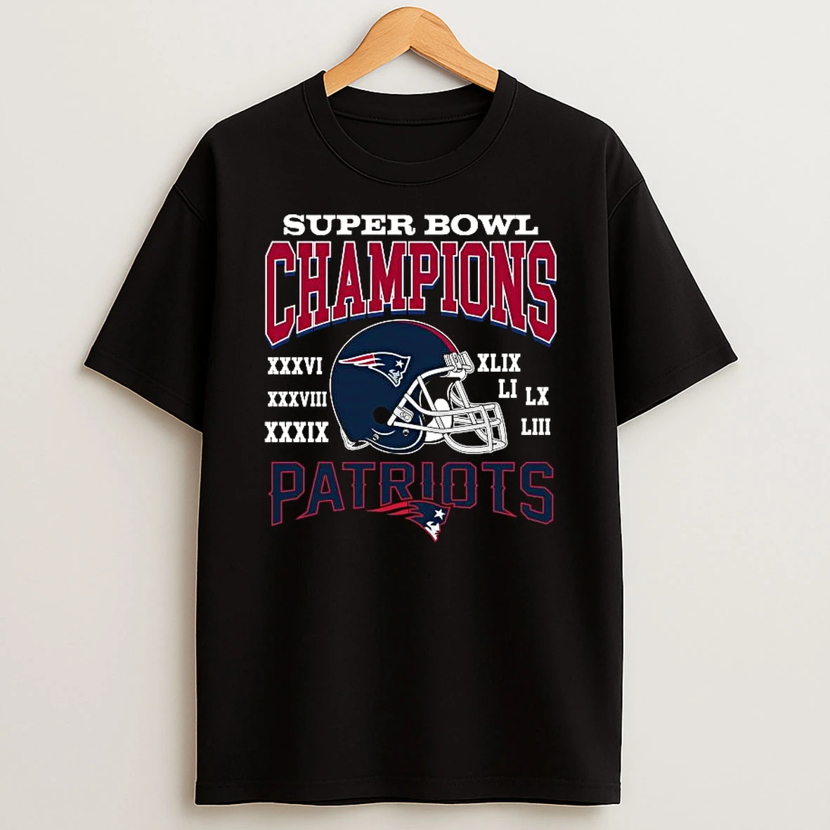New England Patriots 7 Time Super Bowl Champions Helmet T Shirt