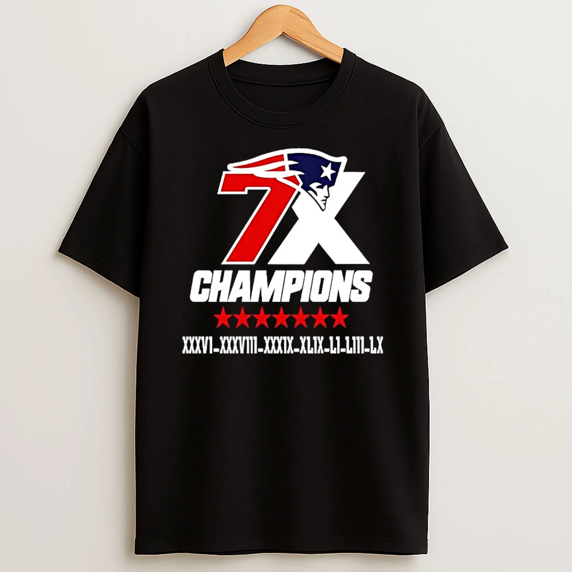 New England Patriots 7x Championships Super Bowl Victories T Shirt