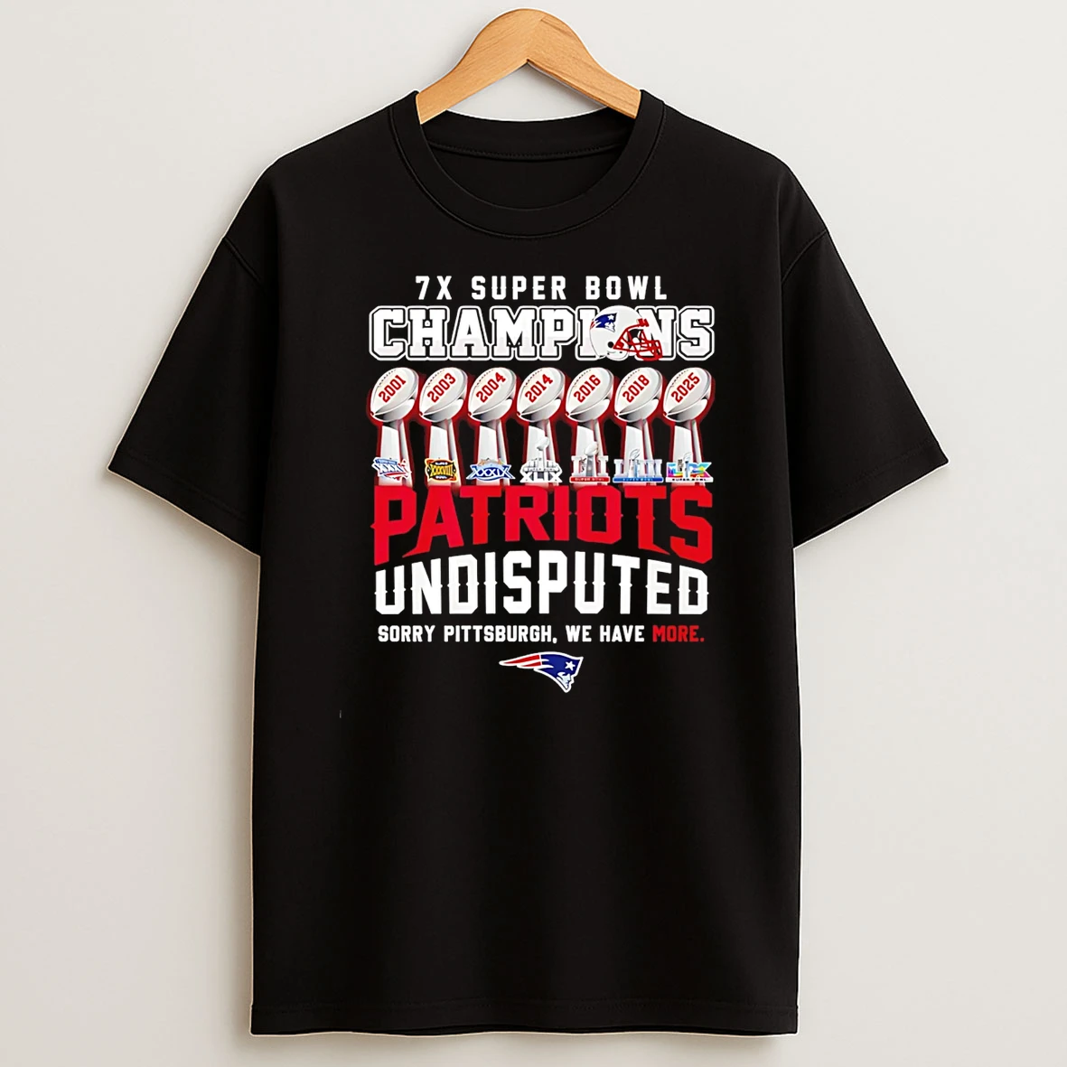 New England Patriots 7x World Champions Undisputed Trophies T Shirt