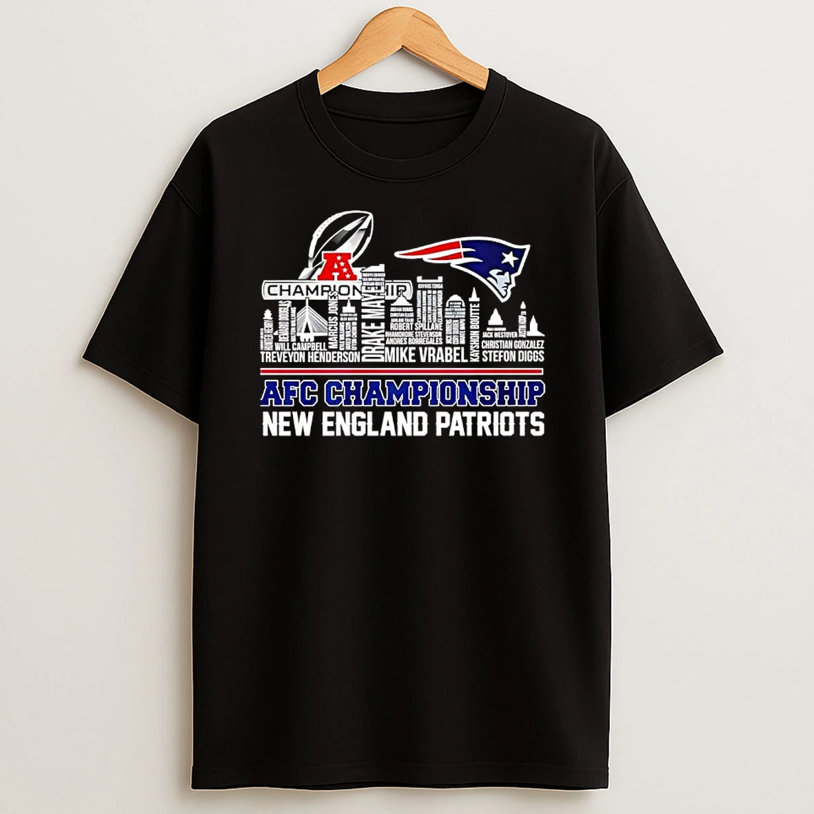 New England Patriots Afc Champions Skyline City Name Players Team T Shirt