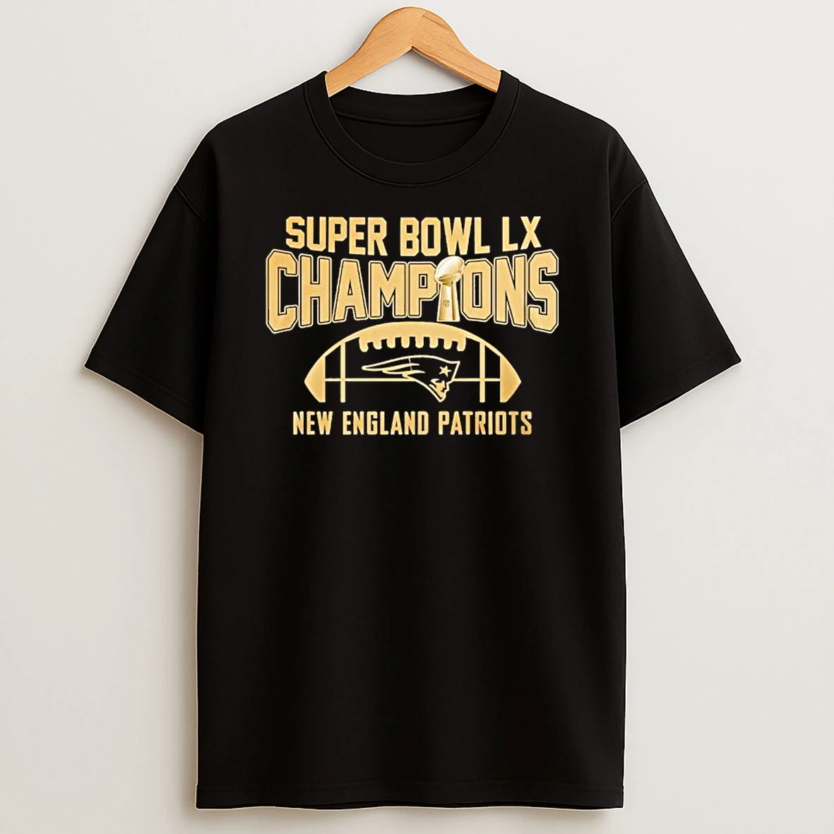New England Patriots Football 2026 Super Bowl Lx Champions Gold T Shirt