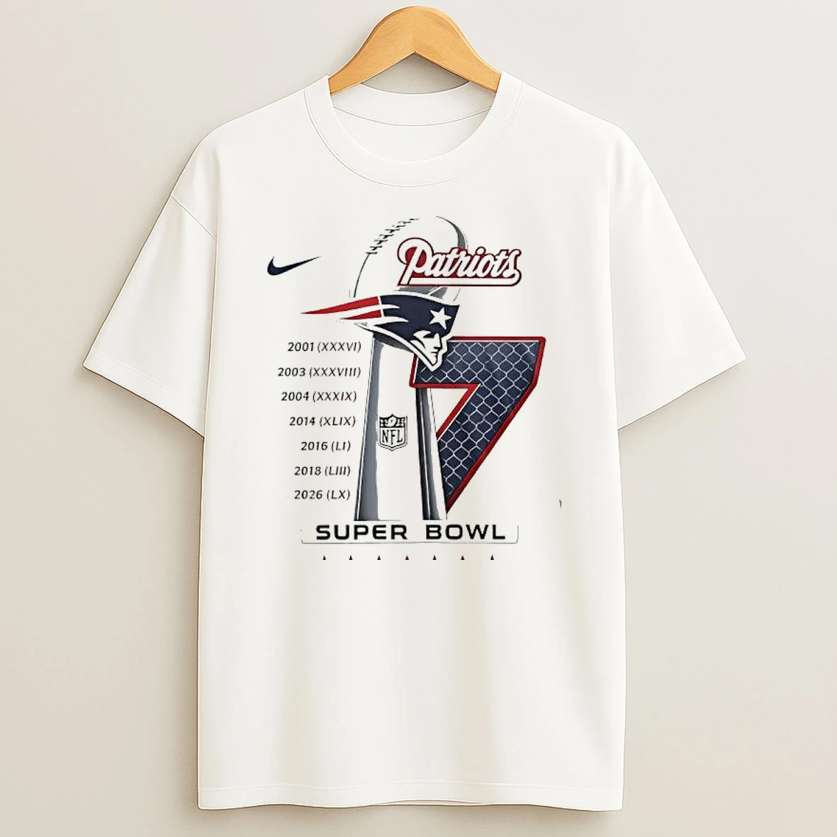 New England Patriots Super Bowl Championship List Of The Years T Shirt