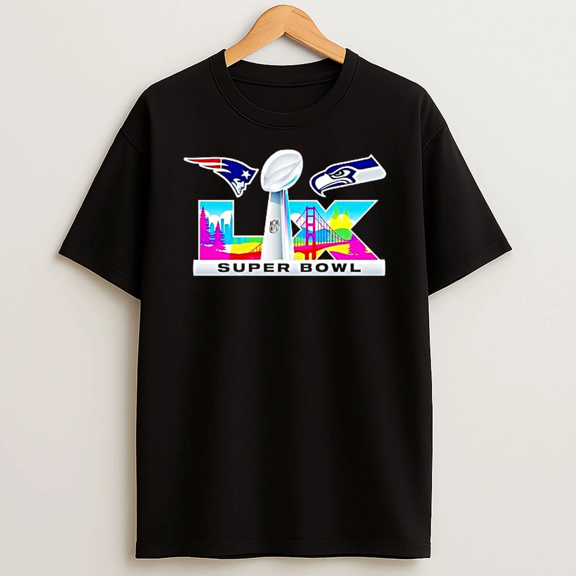New England Patriots Vs Seattle Seahawks Super Bowl Lix Logo T Shirt