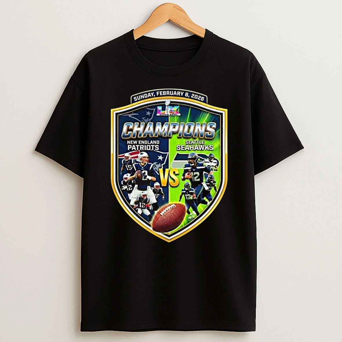 New England Patriots Vs Seattle Seahawks Super Bowl Lx Champions Sunday February 8 2026 T Shirt