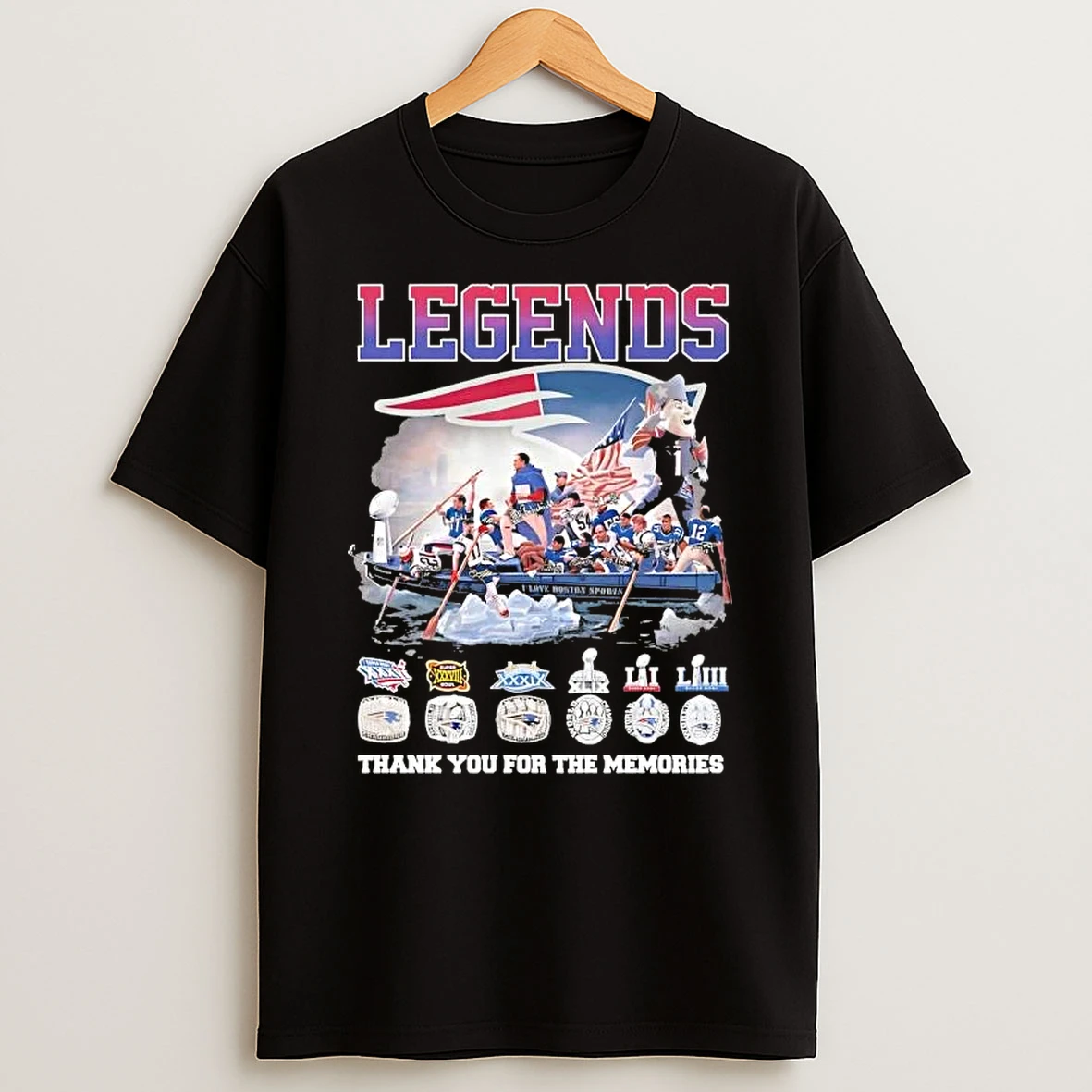 New England Patriots Football Mascot And Legends Thank You For The Memories Signatures T Shirt