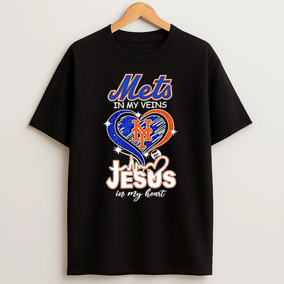 New York Mets In My Veins Jesus In My Heart Graphic Logo T Shirt