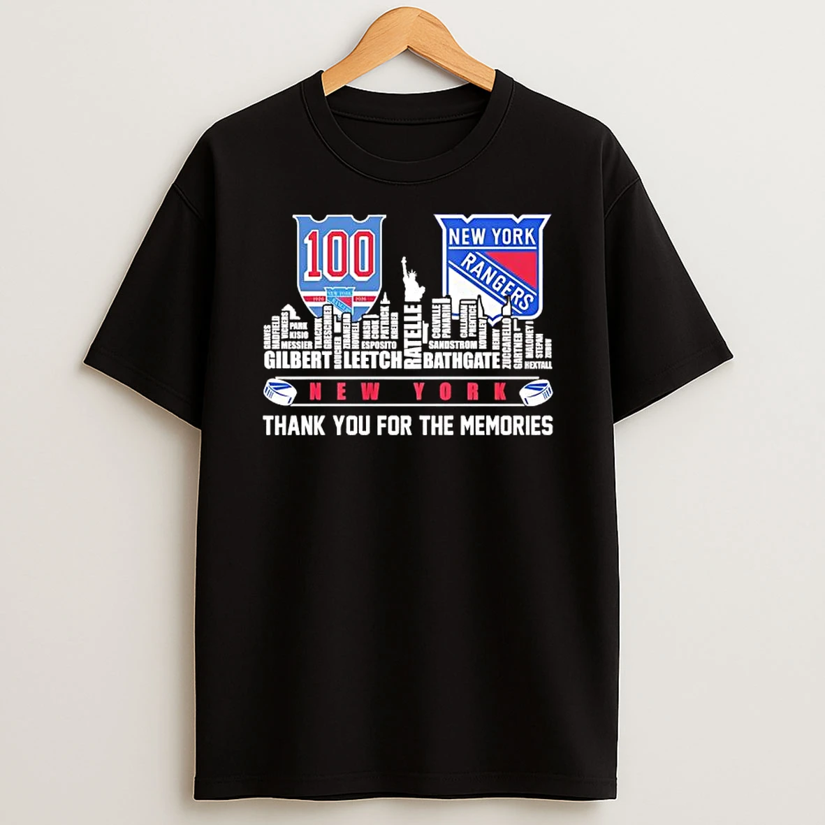 New York Rangers 100th Anniversary Skyline Player Names Thank You For The Memories T Shirt